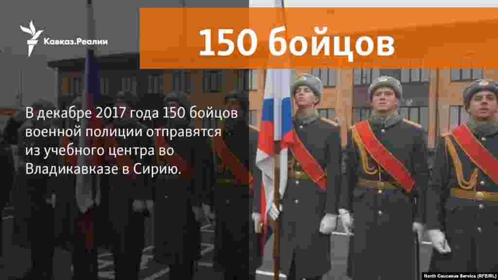 4.12.2017 // Первые 150 контрактников, прошедших подготовку в недавно открытом учебном центре военной полиции во Владикавказе, отправятся в Сирию в декабре 2017 года.