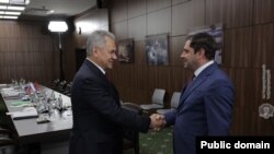Russian and Armenian defense ministers, Sergei Shoigu and Suren Papikian, meet in Moscow on August 16, 2022.