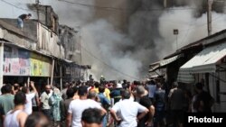 Armenia - Moments of the powerful explosion and fire at the Surmalu shopping center in Yerevan. August 14, 2022.
