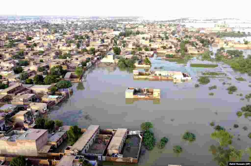 Pakistani officials have blamed climate change, which is increasing the frequency and intensity of extreme weather around the world, for the destruction in areas such as the city of Sohbat Pur (pictured) in Baluchistan Province. &nbsp;