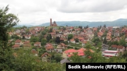 Bosnia and Herzegovina -- Panorama of the town of Vlasenica in Eastern Bosnia, August 21, 2022