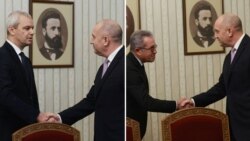 Комбинация от снимки от срещите на Румен Радев с лидера на "Възраждане" Костадин Костадинов (вляво) и Йордан Цонев от ДПС на Пеевски, 16 декември 2025 г.