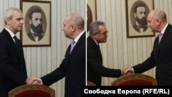 Комбинация от снимки от срещите на Румен Радев с лидера на "Възраждане" Костадин Костадинов (вляво) и Йордан Цонев от ДПС на Пеевски, 16 декември 2025 г.