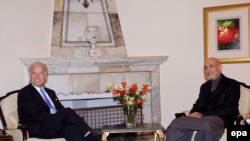 Afghan President Hamid Karzai (right) with U.S. Vice President-elect Joe Biden