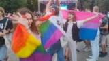 Participants in the Pride parade in Belgrade on September 7