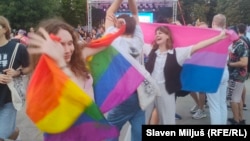 Participants in the Pride parade in Belgrade on September 7