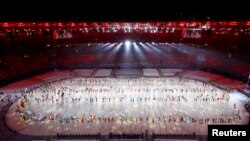 Rio-2016 Olimpia oýunlarynyň gutardyş dabarasyndan bir pursat.
