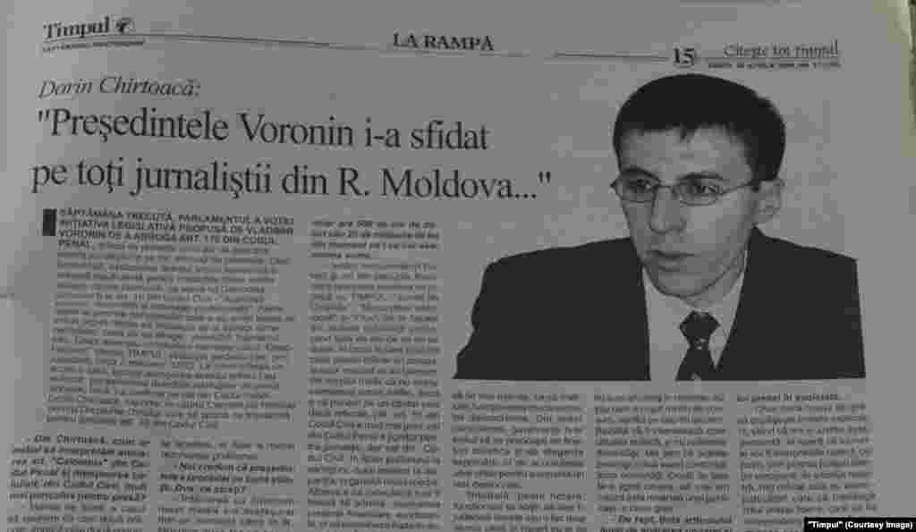 &quot;Timpul&quot;, 30 aprilie 2004, juristul Dorin Chirtoacă, un avocat al jurnaliştilor