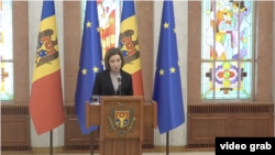 Moldova, president Maia Sandu speaking at a news briefing in Chisinau 