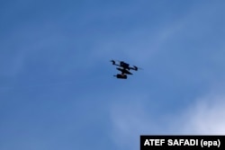 A fiber-optic drone carrying a cable spool and explosive warhead launched by Hezbollah militants heads for an unidentified target in Israel on May 19.