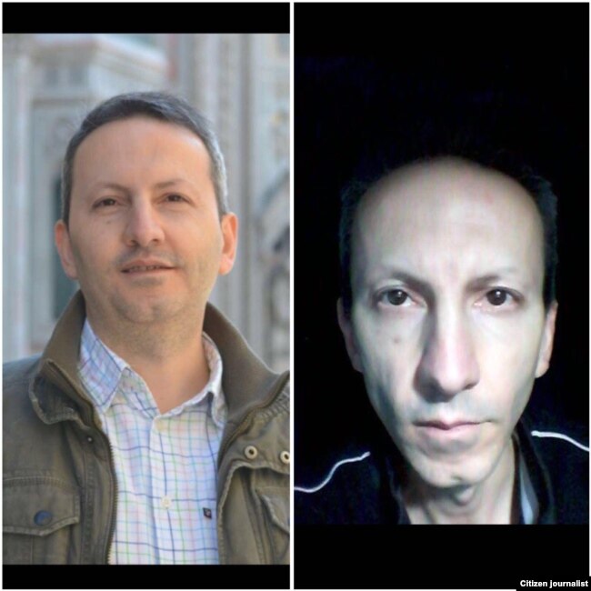 Ahmad Reza Jalali before his arrest and in Evin prison.