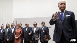 هیات ایرانی در ژنو همراه با کاترین اشتون در مذاکرات ژنو- نفر سمت راست؛ لوران فابیوس وزیر امور خارجه فرانسه