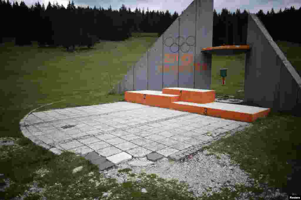 The podium where medals were awarded near the ski jump site on Mount Igman