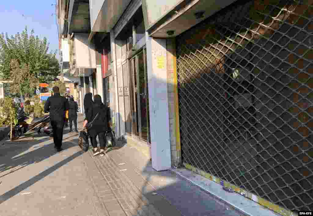 Shops in central Tehran closed on November 15.&nbsp; According to AP, the closed businesses were part of a nationwide &quot;strike&quot; to mark the deadly 2019 crackdown on anti-government protests across Iran, in which at least several hundred people were killed by the country&#39;s security forces.