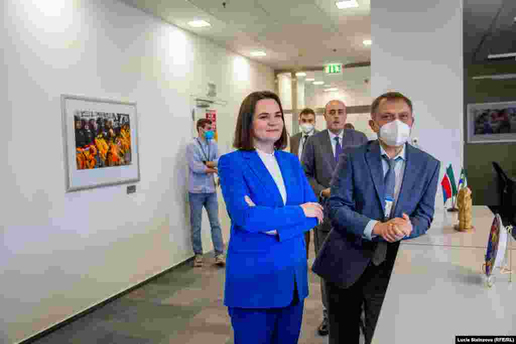 INTERNAL USAGE ONLY -- CZECH REPUBLIC – Belarusian opposition leader Svyatlana Tsikhanouskaya during visit at RFE/RL Headquarters in Prague, June 8, 2021 (permission to be requested at Photo Desk)