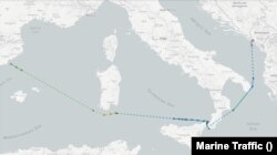 Itinerari i jahtit Galactica Super Nova nga Barcelona (Spanjë) në Tivat (Mali i Zi) sipas portalit Marine Traffic i specializuar në gjurmimin e anijeve. 1 mars, 2022