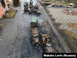 Уничтоженная российская военная техника в поселке городского типа Бородянка Киевской области, 3 марта 2022 года