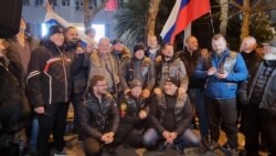 Ogranak ruske motorističke grupe "Noćni vukovi" na skupu podrške Rusiji u Podgorici, 2. mart 2022.