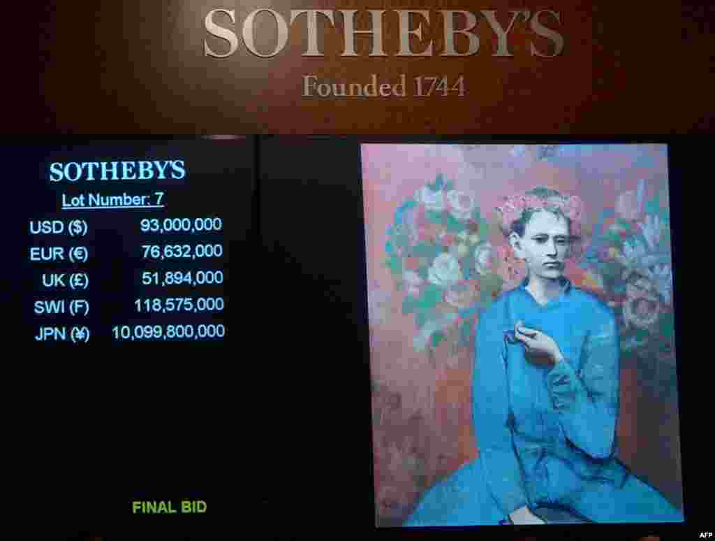 Picasso&#39;s early work &quot;Garcon a la Pipe&quot; (1905) sold for $104 million in 2004. (The painting itself cost $93 million, but the auctioneer, Sotheby&#39;s, was also paid a commission of $11 million.)