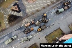 Vehicule militare ruse distruse în Borodianka, lângă Kiev. 3 martie 2022