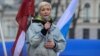 Chulpan Khamatova during a rally against war in Ukraine in Riga