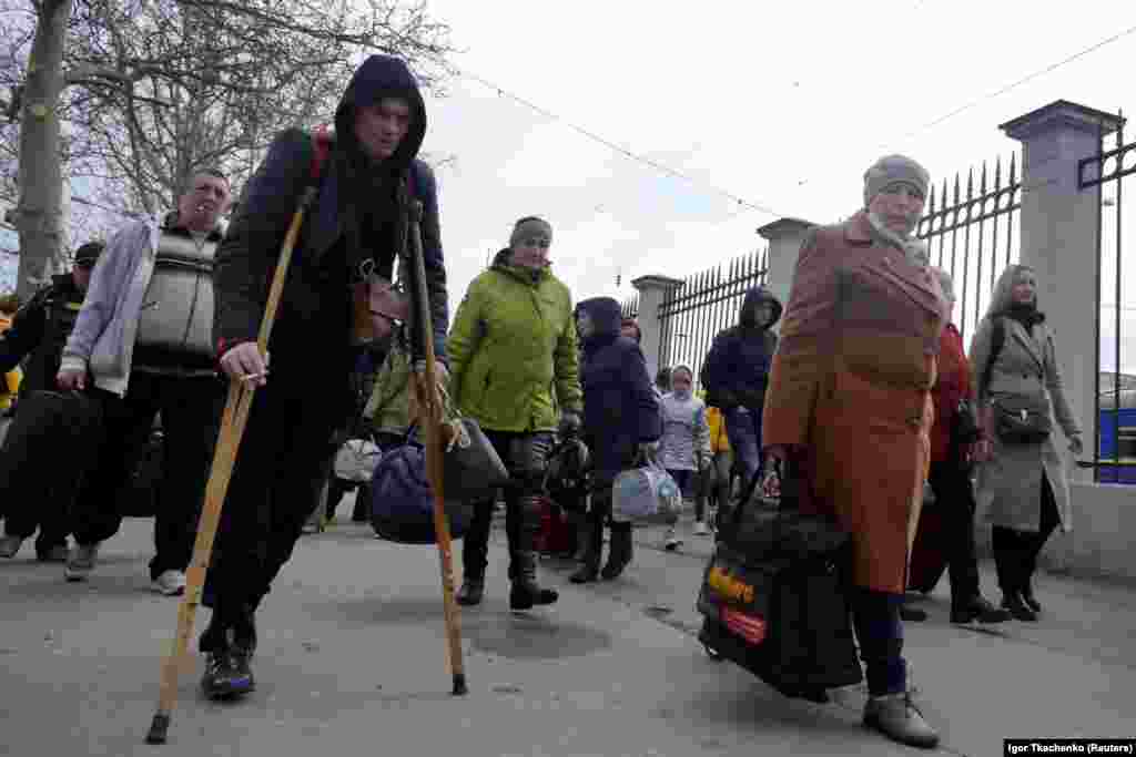 Ukrainian civilians arrive in Odesa from Mikolayiv on April 20 after fleeing what a Reuters photographer describes as &quot;daily shelling&quot; of the city.&nbsp; On April 19, Ukraine&#39;s President Volodymyr Zelenskiy said a long-anticipated Russian-led offensive in the eastern Donbas region had begun.&nbsp;