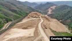 Construction work on a new road in the Lachin corridor
