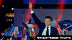 Emmanuel Macron eredményváró ünnepségén, Párizsban 2022. április 24-én