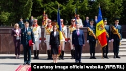 Președinta Maia Sandu la ceremonia de marcare a 30 de ani de la crearea Marelui Stat Major al Armatei Naționale, Chișinău, 27 aprilie 2022.