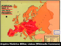 «Португалія – не маленька країна!». Португальські колоніальні володіння, накладені на карту Європи 1930-х років, пропагандистський плакат салазарівського режиму