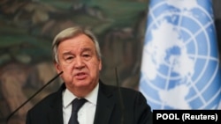 António Guterres sajtótájékoztatója Moszkvában 2022. április 27-én