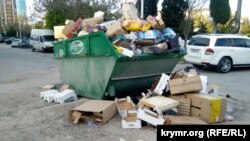 Переполненный мусорный контейнер на пл. 50-летия СССР в Севастополе