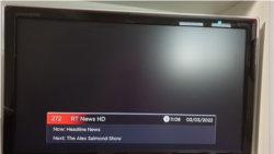 Ruski državni kanal Russia Today bez signala kod kablovskih operatora u Srbiji, nakon što je isključen signal sa satelita u Evropskoj uniji, 3. mart 2022.