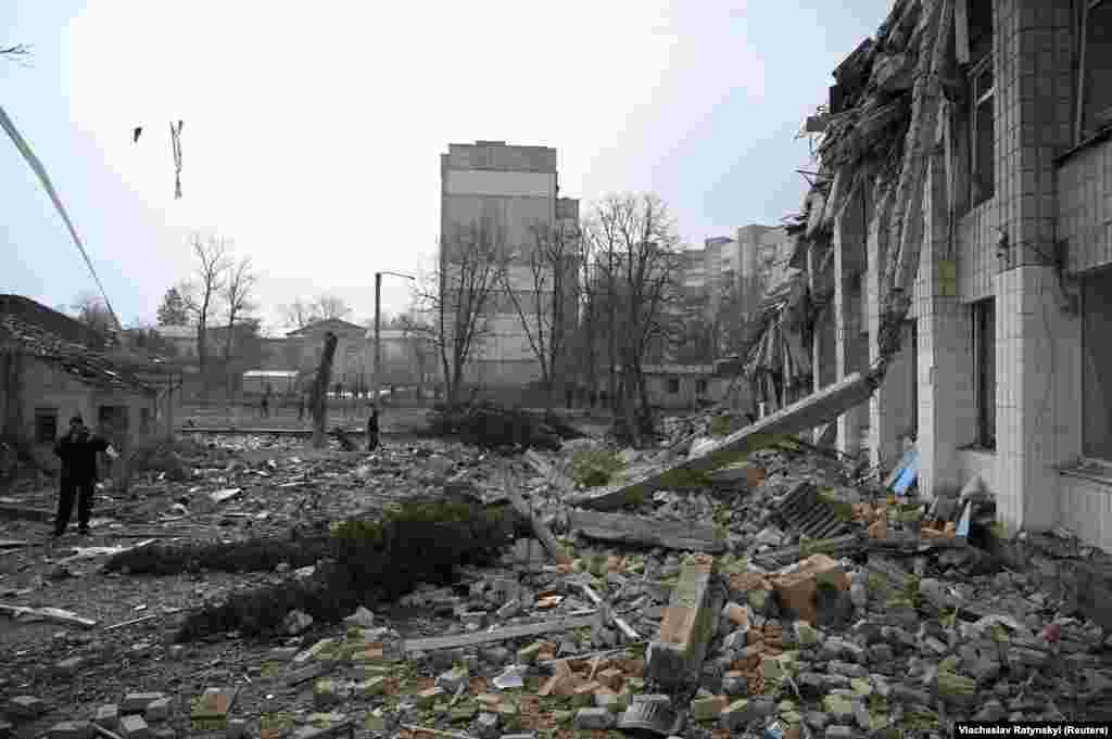UKRAINE - A view shows a school building destroyed by shelling, as Russia&#39;s invasion of Ukraine continues, in Zhytomyr, Ukraine March 4, 2022