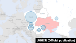 Țările care acceptă refugiați din Ucraina. Hartă a Agenției ONU pentru refugiați.