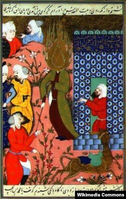 Həzrəti Məhəmməd meracdan qayıdır.