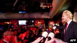 Geert Wilders, leader of the Dutch Party of Freedom, speaks to supporters in March.