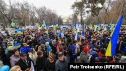 Митинг в поддержку Украины. Алматы, 6 марта 2022 года
