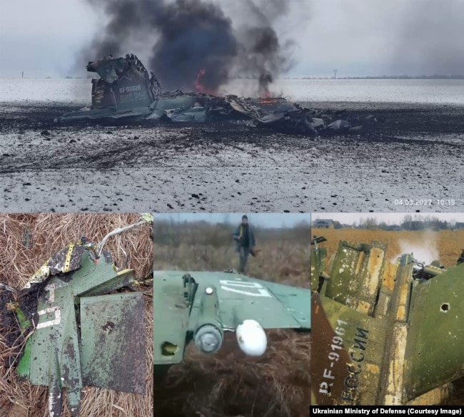 تصاویر لاشه چهار فروند سوخو-۲۵ نیروی هوایی روسیه ساقطشده توسط نیروی هوایی و زمینی اوکراین