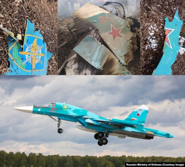 تصاویر لاشه سه فروند بمب‌افکن ضربتی سوخو-۳۴ نیروی هوایی روسیه ساقط‌شده توسط اوکراین