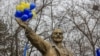 An anti-war protest in support of Ukraine in Almaty, Kazakhstan, on March 6.