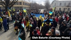 Мітинг у Новій Каховці проти російської окупації, 6 березня 2022 року