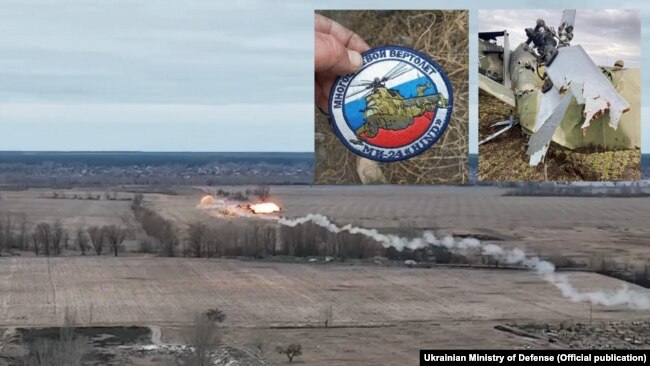 صحنهای از ساقط شدن یک فروند هلیکوپتر تهاجمی سنگین میل می-۳۵اِم روسیه با استفاده از موشک دوشپرتاب