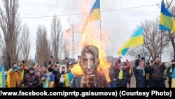 Protest față de războiul ordonat de Vladimir Putin împotriva Ucrainei. Melitopol/Ucraina, 7 martie 2022.