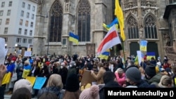 Акция украинской диаспоры у собора св. Штефана в центре Вены