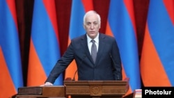 Armenian President Vahagn Khachatrian at his inauguration ceremony on March 13. 