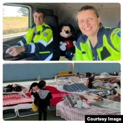 Mickey Mouse a plecat de la Roma și a rezistat cu mare răbdare cei 2.300 km ca sa fie îmbrățișat și alintat de un copil care sigur în acest moment și-ar fi dorit sa fie acasă … acasă în Ucraina. Paul Chișcă și Cristina Pruteanu, voluntari.