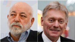 Viktor Vekselberg (stâng) și purtătorul de cuvânt al Kremlinului, Dmitri Peskov.