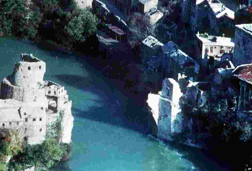 The iconic Mostar Bridge was destroyed by Croat forces during the 1992-95 Bosnian War.