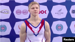  Руският гимнастик Иван Куляк със знак Z на трикото 